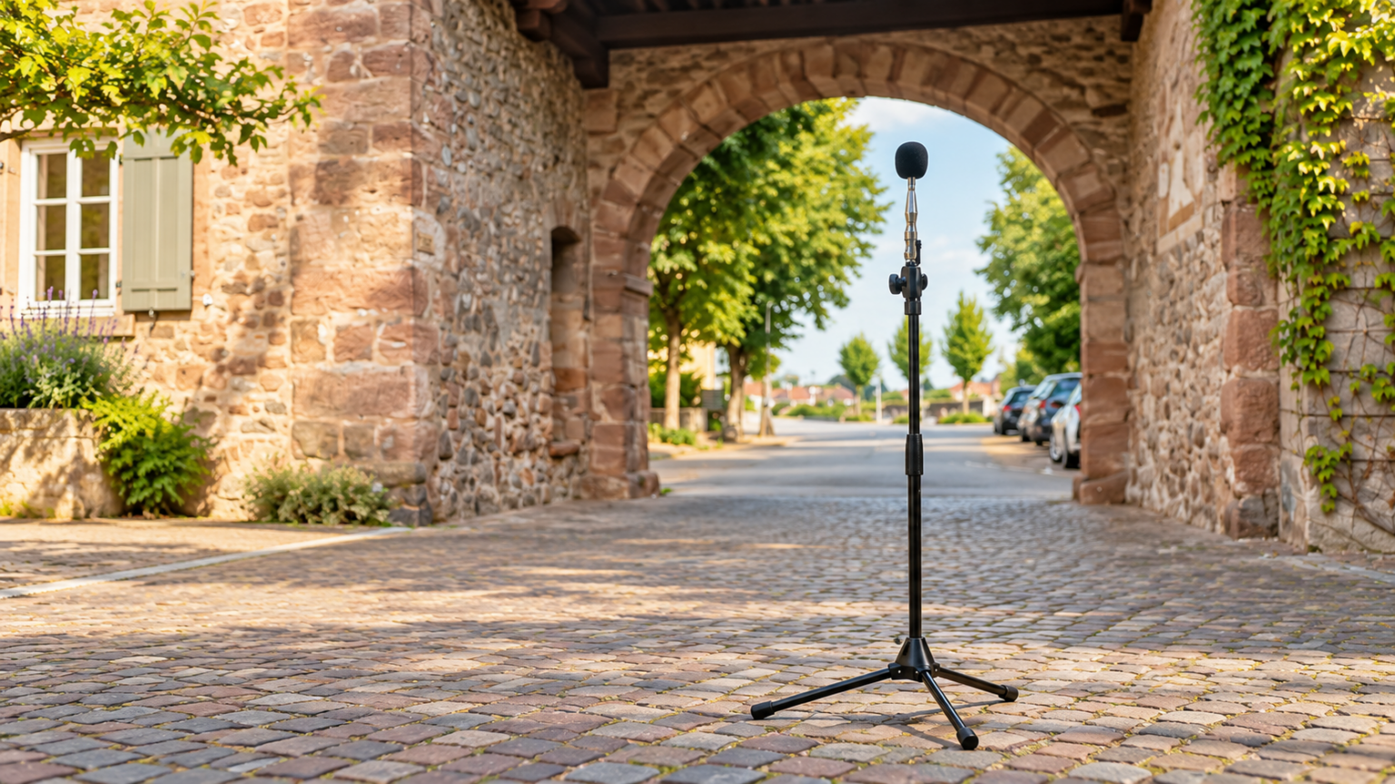microphone de mesure acoustique posé à l'extérieur